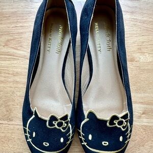 Modcloth x Hello Kitty -Black Flats with Gold Hello Kitty Embroidery